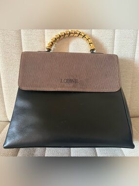 Loewe Two-Tone Leather Top-Handle Satchel in Brown and Black with Gold Handle